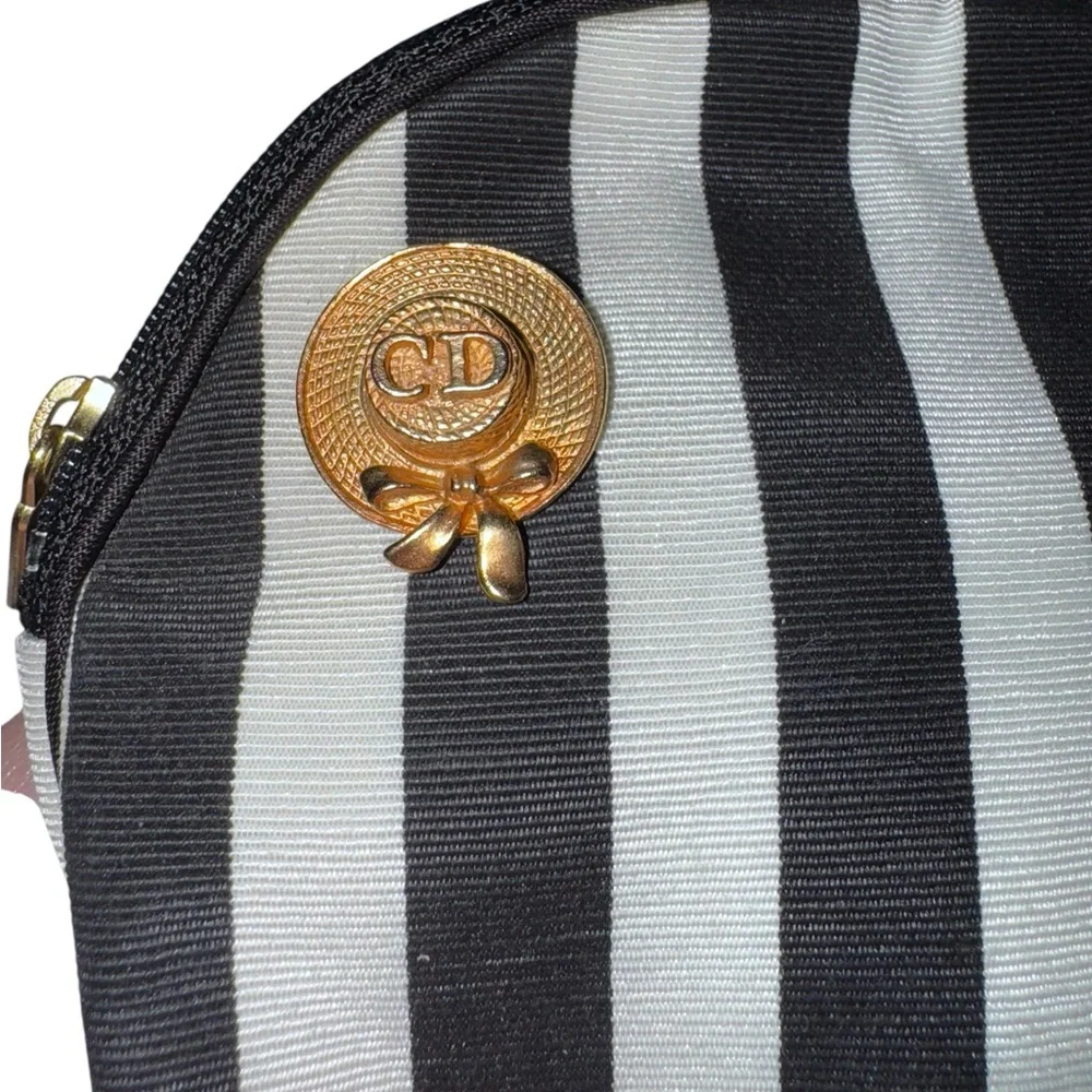 Adorable vintage Dior Black and White Striped Cosmetic Bag